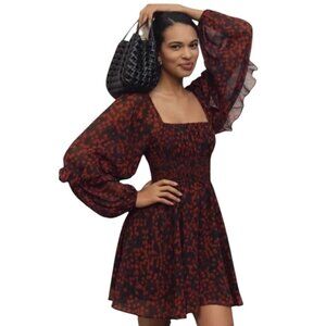 NWOT Hutch Anthropologie Ruffle Flounce Romper Red Black Size Small Petite